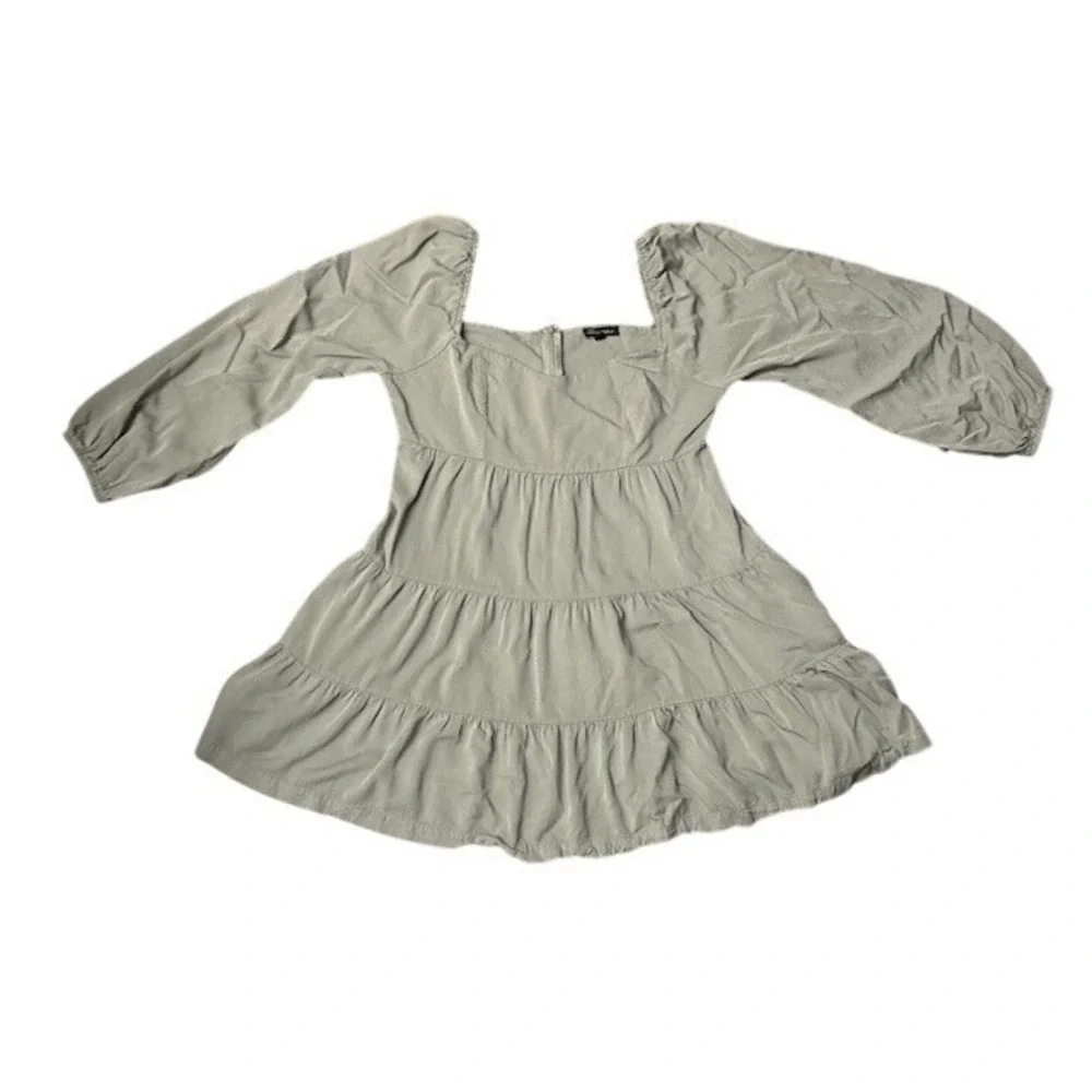 Shinestar Sage Green Tiered Babydoll Dress‎ Peasant Cottagecore Earthy Neutral
